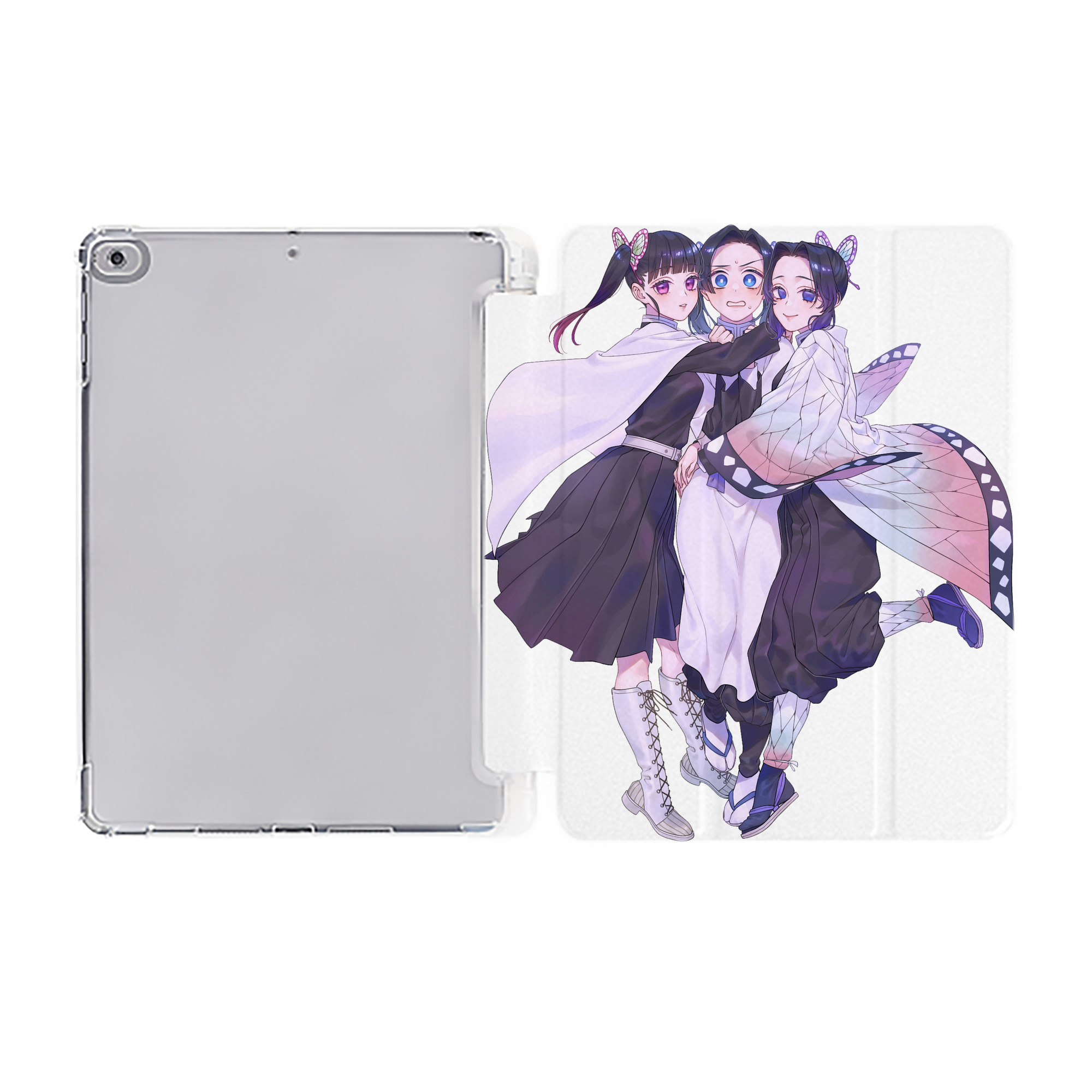 （画像用） 鬼滅の刃（きめつのやいば）蟲柱-胡蝶 しのぶ／こちょう しのぶ Kochou Shinobu IPad ケース ペン収納付き 三つ折りスタンド PUレザー×シリコン 対応機種9.5/10.5/10.9インチ